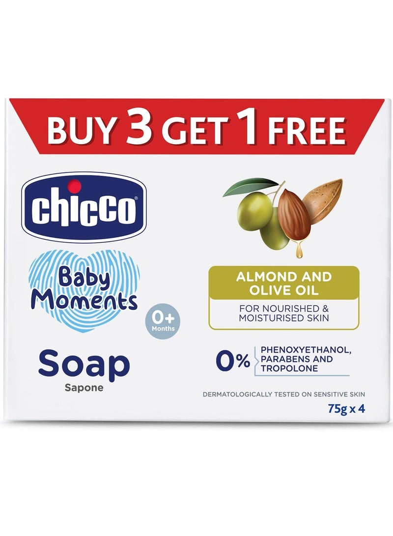 Chicco Baby Moments Soap 75g Buy 3 Get 1 Free For Nourished & Moisturised Skin With Natural Care of Almond & Olive Oil - Image 1